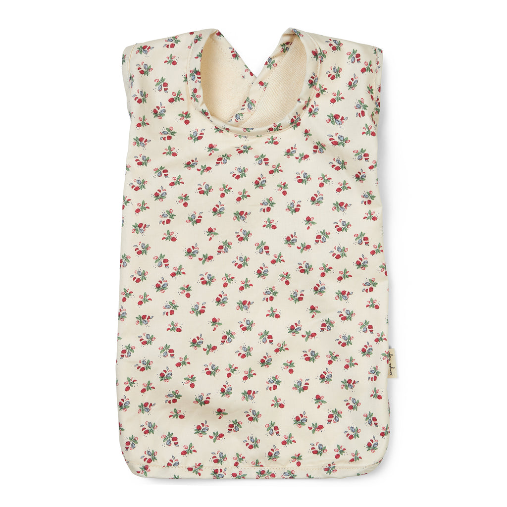 Organic cotton coated bibs featuring a flower print
