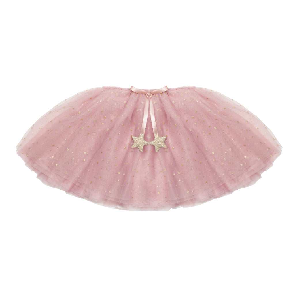 soft pink tutu made with tulle scattered with gold glitter