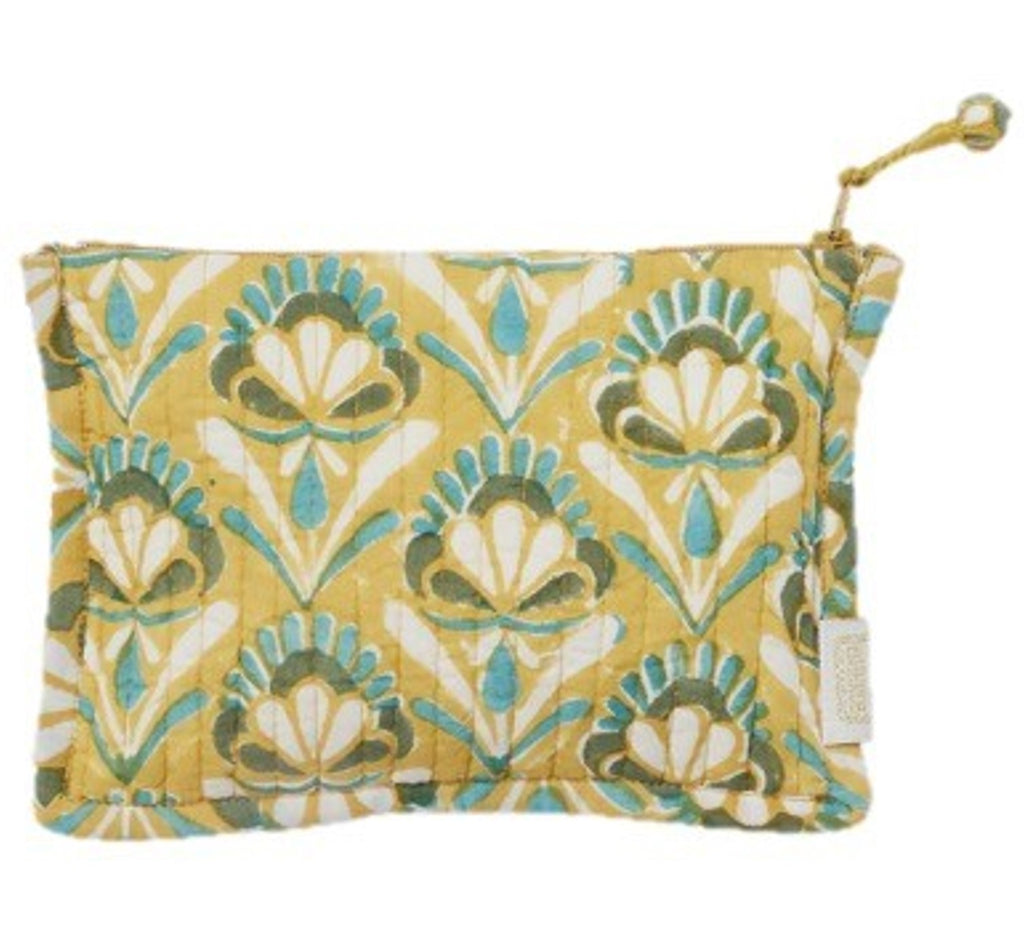 Pouch with printed flowers, zip and pompom