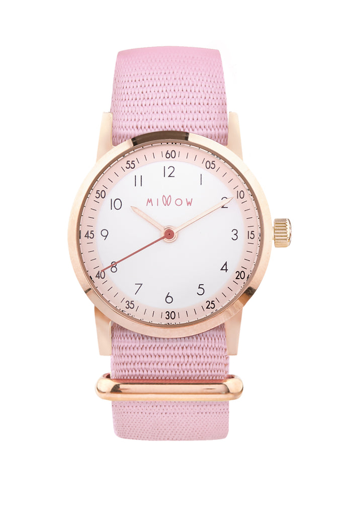 Watch made  in stainless steel and rose gold color and pink bracelet