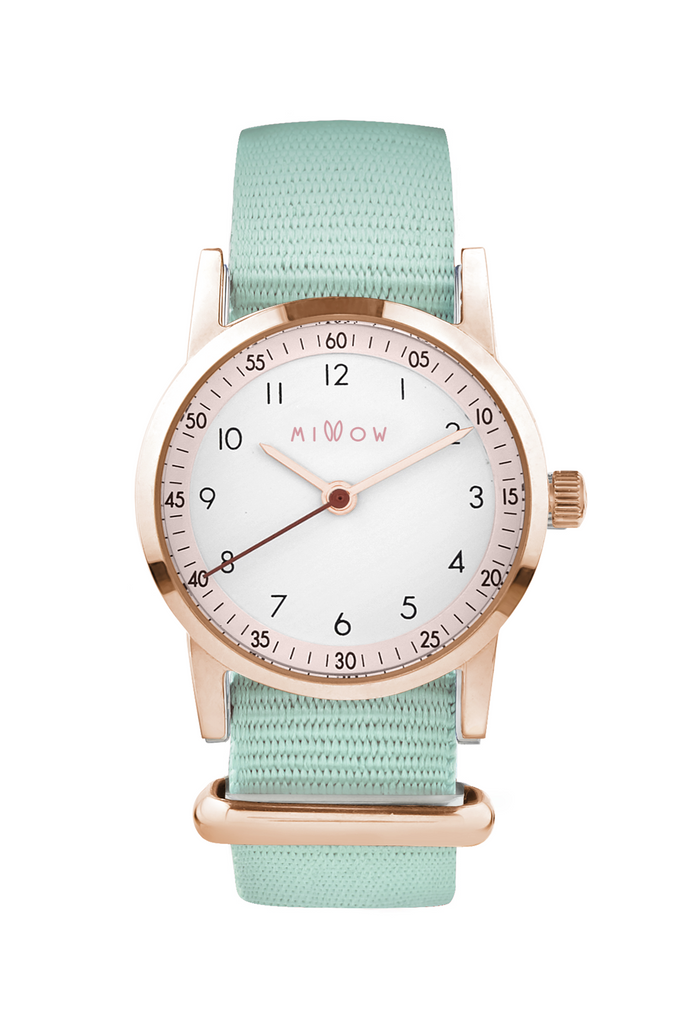 Watch made  in stainless steel and rose gold color and mint bracelet