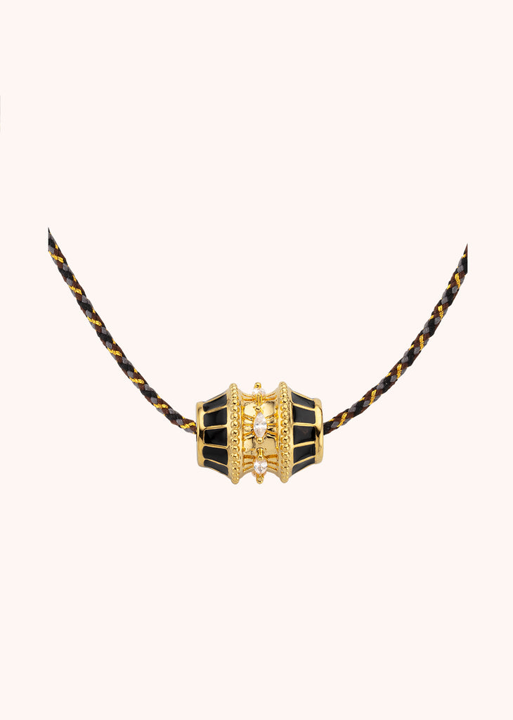 BLACK TALISMAN LINK NECKLACE 24-carat fine gold plating